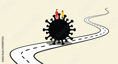 Coronavirus on the Road Ahead. Pandemic Journey. Social Distancing Concept.