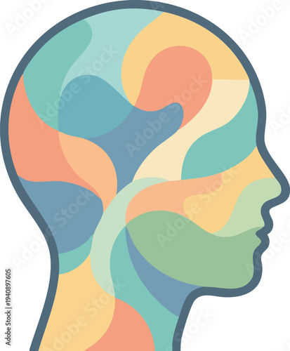 Abstract colorful illustration of a human head representing mental health and cognitive processes