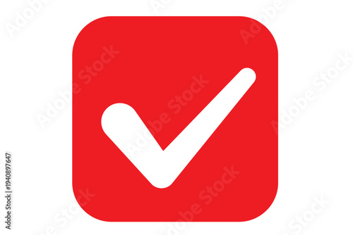シンプルなチェックマーク　赤1色の四角