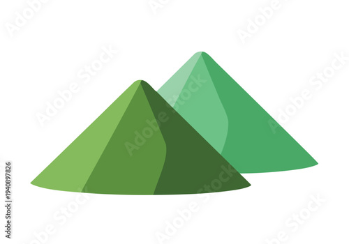 Green Peaks. Mountain Landscape. Abstract Geometric Style. Smooth Texture. Digital Art.