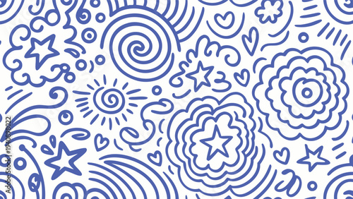 Set of blue doodle illustrations vector