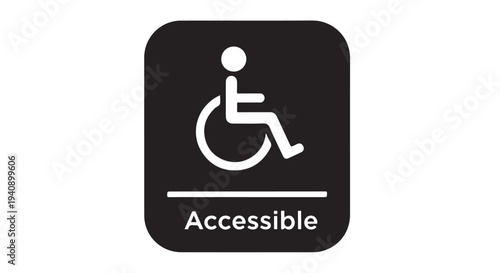 A black and white accessibility sign featuring a wheelchair symbol and the word 'Accessible' on a clean white background.