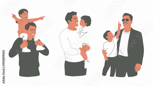 Dads children bonding activities vector