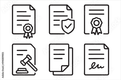 Document icons representing certifications legal papers and official agreements