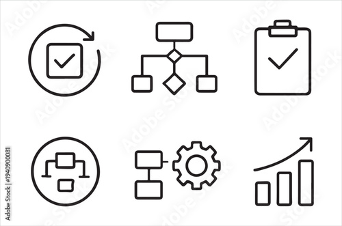 Collection of simple line icons representing business and process concepts