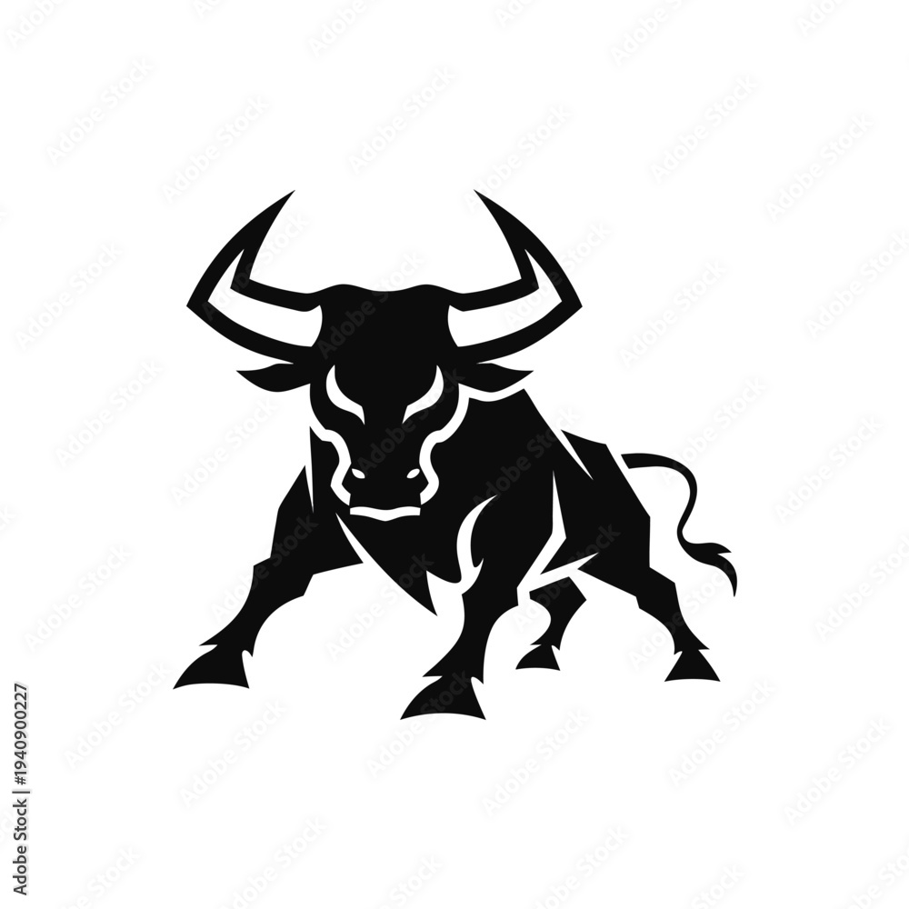 Fototapeta premium Black and white bull head silhouette vector icon