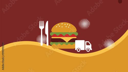 Burger food delivery service truck illustration