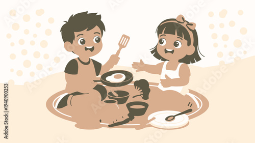 Children cooking together learning kitchen skills