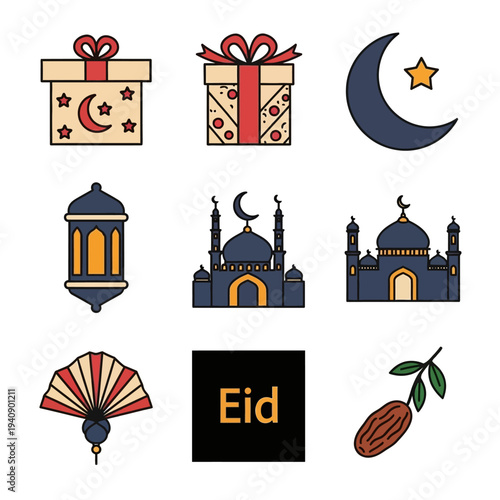 Eid Islamic Celebrations Symbols and Icons.
