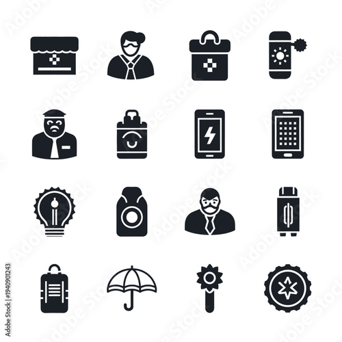 Collection of Various Black Technology Icons.