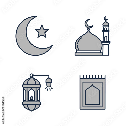 Islamic Symbols Crescent Moon Star Mosque.