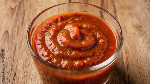 Homemade Tomato Sauce Glass Bowl Wooden Table