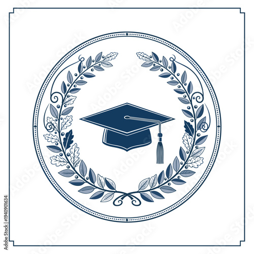 Graduation Cap Wreath Logo Design.