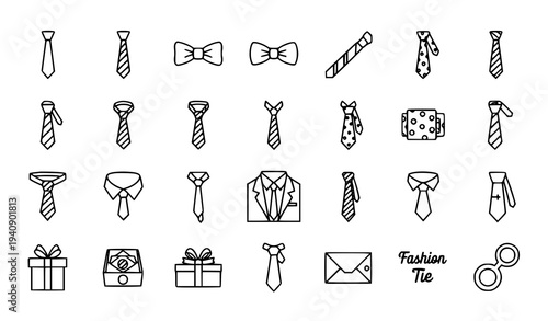 Necktie outline icon set with business fashion tie symbols modern thin line vector collection