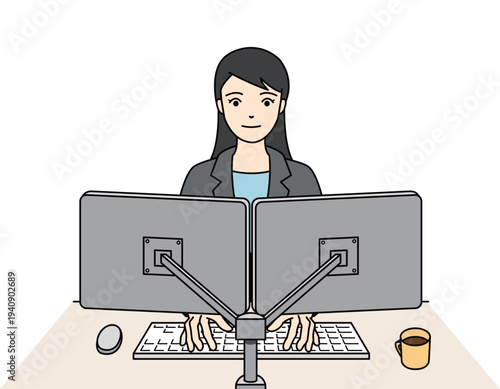 オフィスで落ち着いてパソコン作業に取り組むスーツの女性