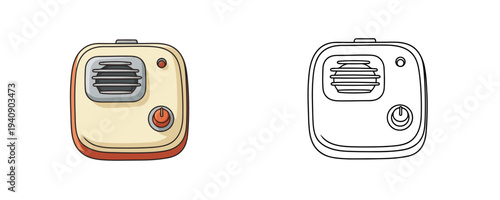 Carbon Monoxide Detector in flat colorful and linear style with beige body and orange button for home safety and air quality monitoring isolated on white background