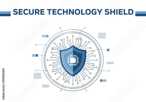 A white background with a blue shield icon circuit lines and text SECURE TECHNOLOGY SHIELD