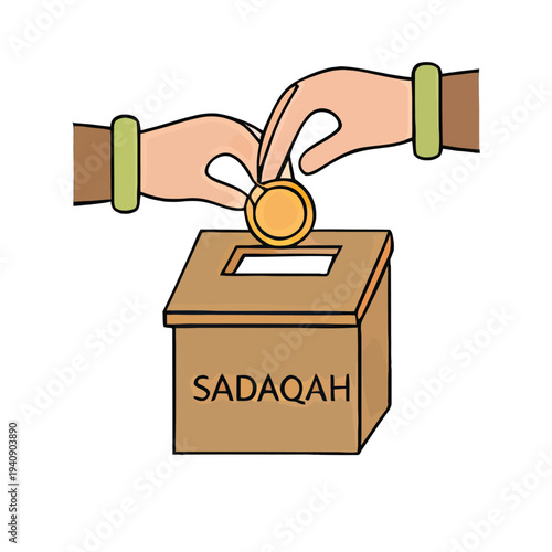 Hand Dropping Coin into Sadaqah Box.