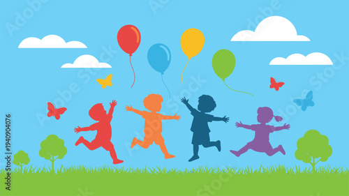 Happy children outdoor play illustration