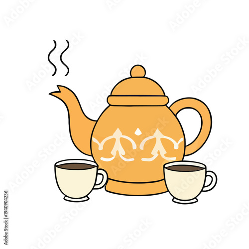 Teapot and Cups Illustration Design Element.