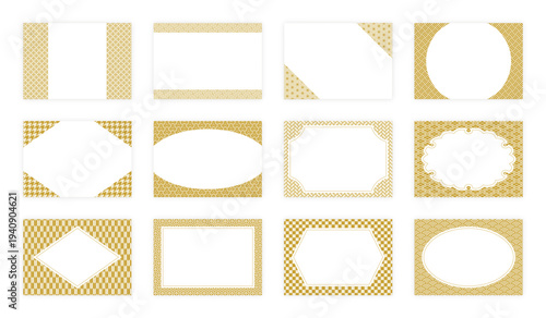 和柄A4横フレームセット 金色 日本の伝統文様テンプレート背景ベクター