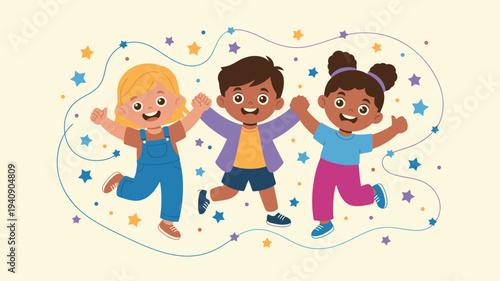 Happy kids jumping celebration