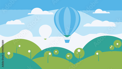 Hot Air Balloons Green Countryside