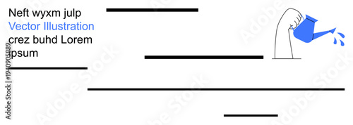 Personal growth, environmental sustainability, hydration, learning, creativity, minimalism. Hand pouring water from a blue watering can. Personal growth and environmental sustainability concept