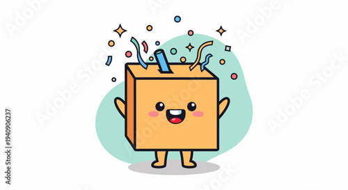 A Happy Cartoon Box Character Celebrating Joyfully.