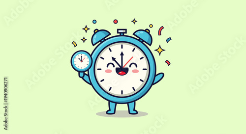 Whimsical Alarm Clock Character Happy and Energetic.