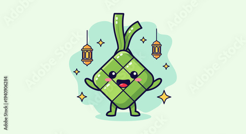 Whimsical Cartoon Dragon Fruit Character With Leaf Stem.