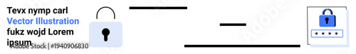 Digital security, data privacy, authentication, online access, secure systems, protection services. Lock and password icon with sleek interface. Digital security and data privacy concept