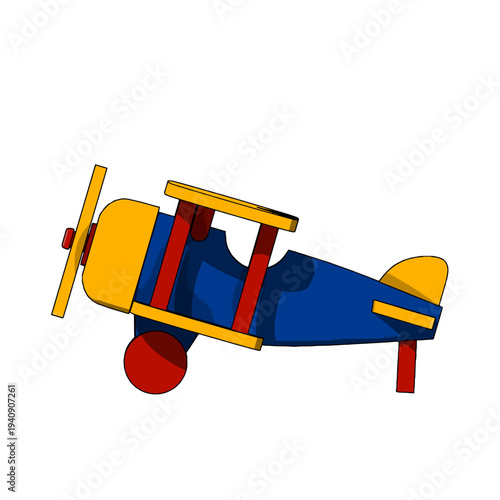 Vintage Airplane Plane Child Toy with Propeller. Vector Illustration.