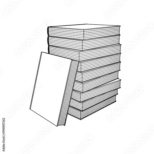 Outline for Coloring of Hardcover Book with Bookmark on White Background. Vector Illustration.