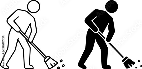 Sweeping minimalist icon, outline and silhouette style, for activity design