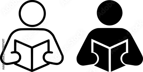 Reading minimalist icon, outline and silhouette style, for hobby design