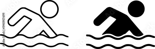 Swimming minimalist icon, outline and silhouette style, for sports design