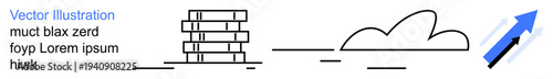 Education, progress, cloud storage, information sharing, business growth, digital transformation. Books, cloud arrow advancement. Education and progress concept