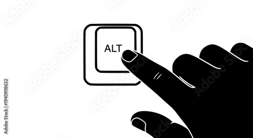 Close up vector illustration showing a human index finger about to press the computer keyboard alternative key labeled ALT, useful for digital shortcuts and command concepts.