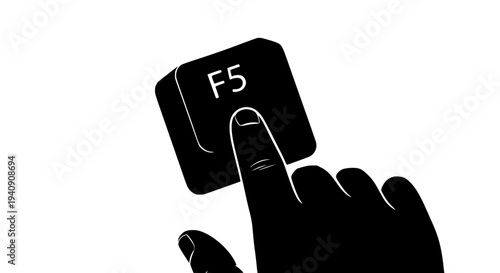 Hand pressing F5 key on a computer keyboard, symbolizing refresh, update, reload, or restart of a digital system or web page interface. Essential command for modern technology users .