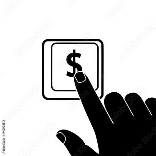 Finger presses dollar symbol button, representing digital financial transactions, online payments, earning money, investment opportunities, and economic growth through internet-based services .