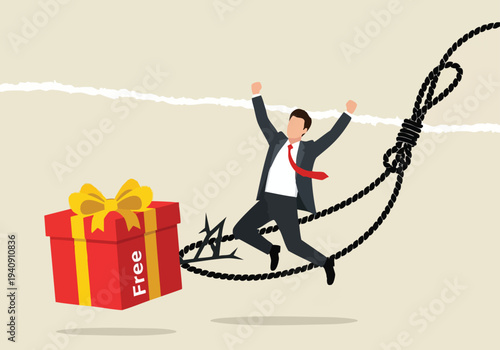 Businessman falling into a trap for a free gift.