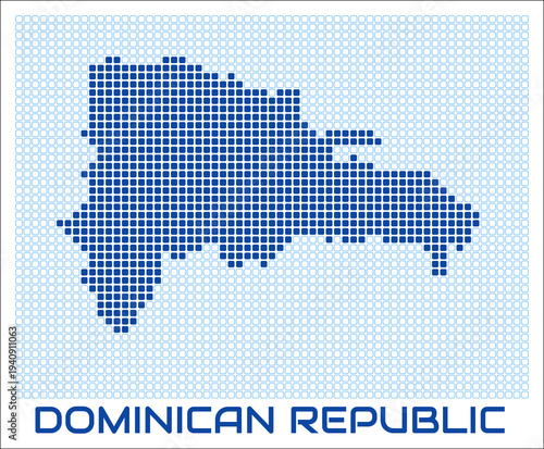 Dominican Republic dot map. Dotted shape of the country. Dominican Republic boundary dots with title. Vector illustration.