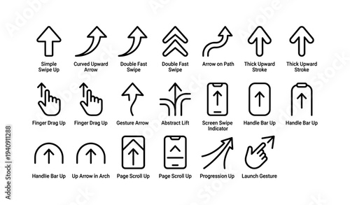 Simple and curved upward arrows with swipe and gesture icons