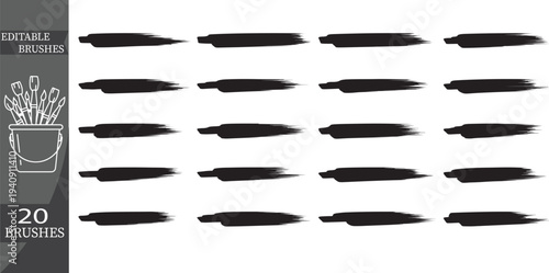 Set of 20 editable brushes vector