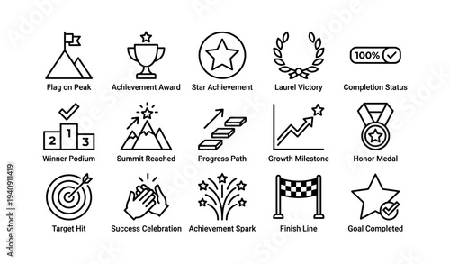 Achievement icons collection with symbols of success and victory