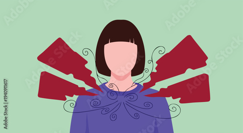 Woman's Head and Shoulders with Abstract Energy Waves