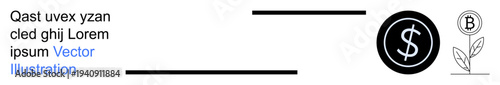 Financial growth, digital trends, economic benefits, cryptocurrency, blockchain, investment. A dollar coin, a growing plant and blockchain symbol . Financial growth and digital trends