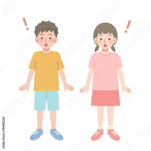 思いつく男の子と女の子のイラスト