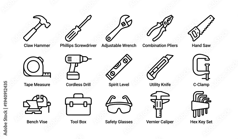 Fototapeta premium Set of essential hand and power tools for construction and repair work